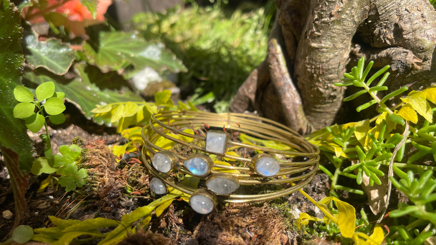 Brass bangle with moonstone