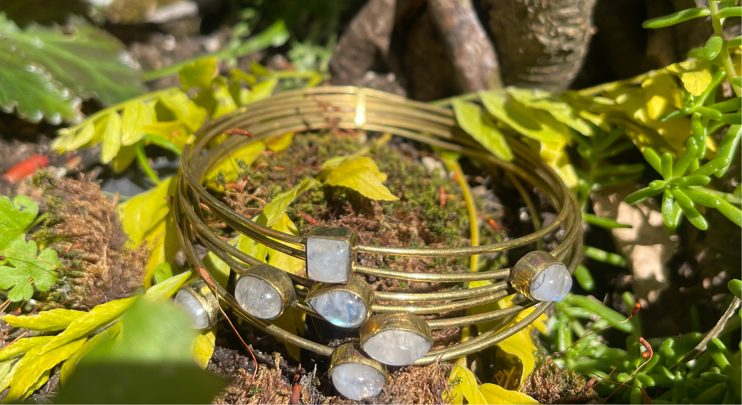 Brass bangle with moonstone