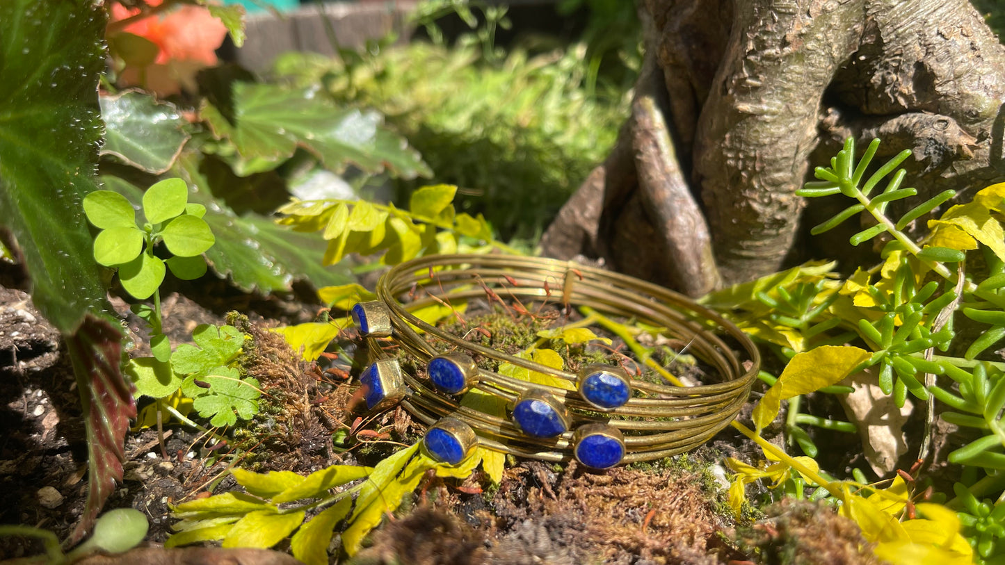 Brass bangles with lapis lazuli