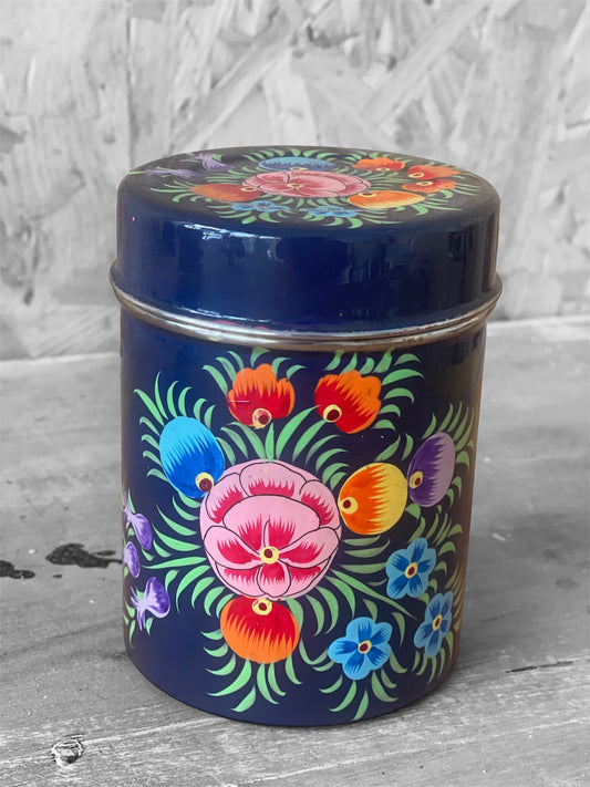 Handpainted dark blue with floral design