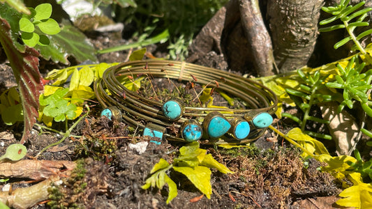 Brass bangle with turquoise