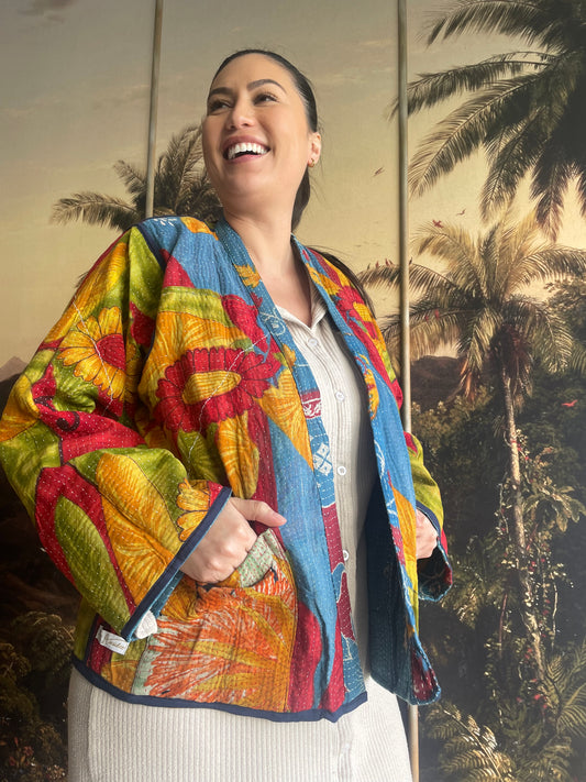 Blue Red Flowered Faithful Jacket