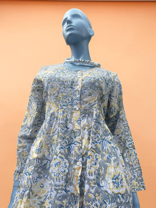 Grey and Yellow Floral Kurta