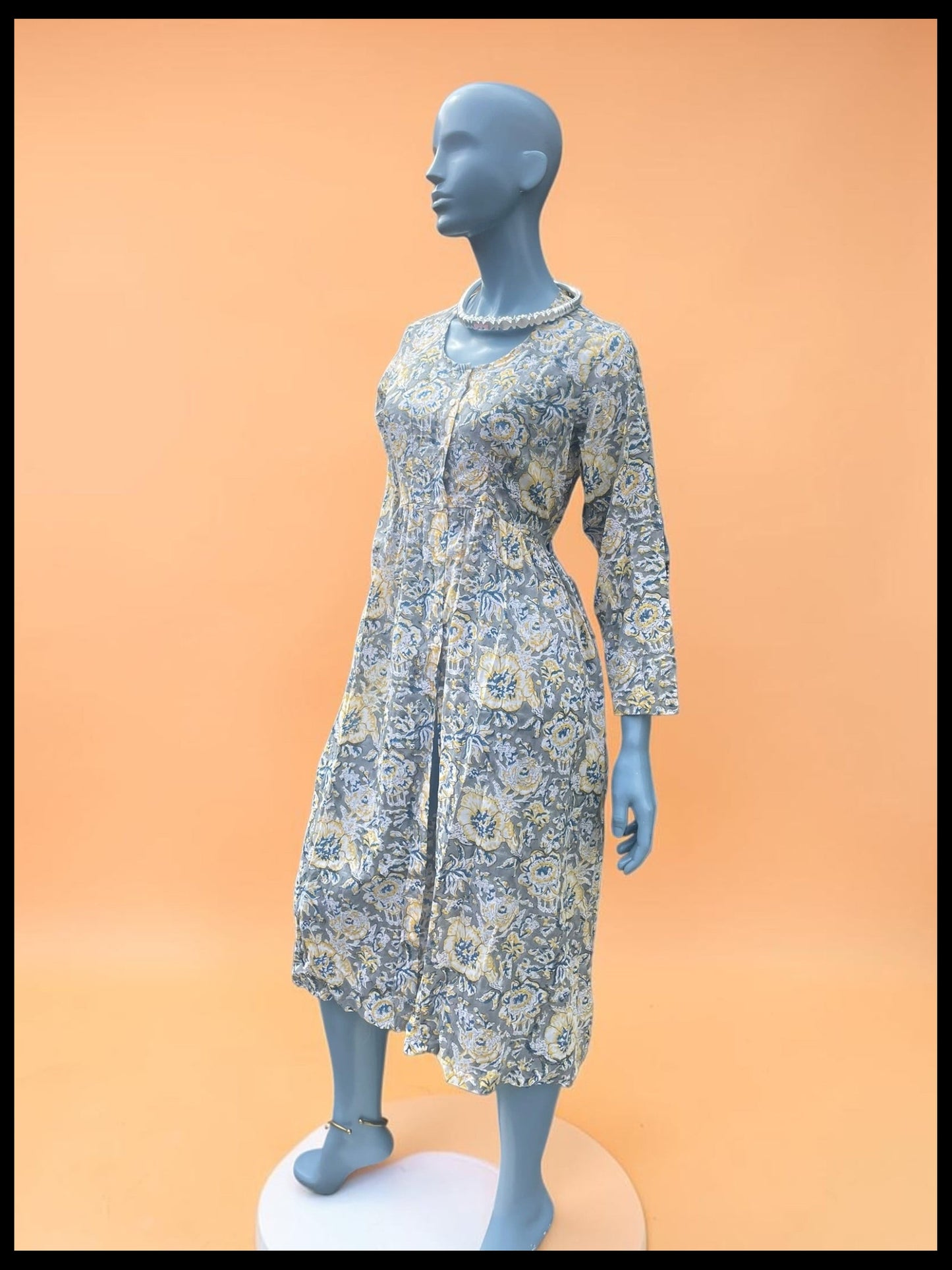 Grey and Yellow Floral Kurta