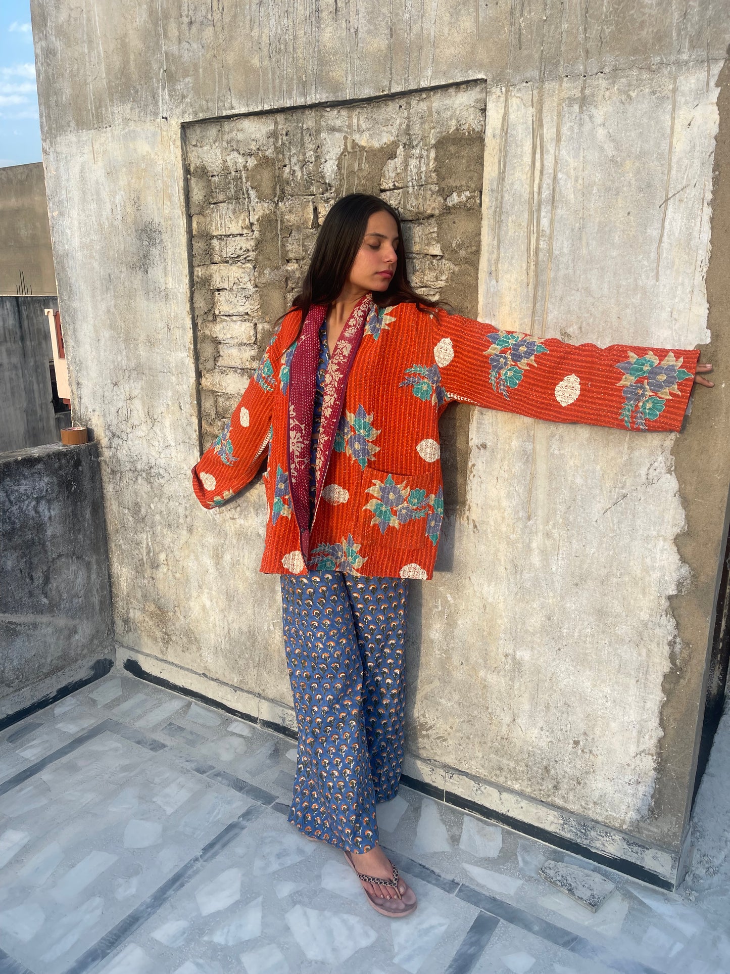 Red and Blue Oversized Jacket