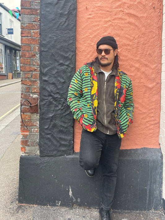 Green Striped Boyfriend Jacket